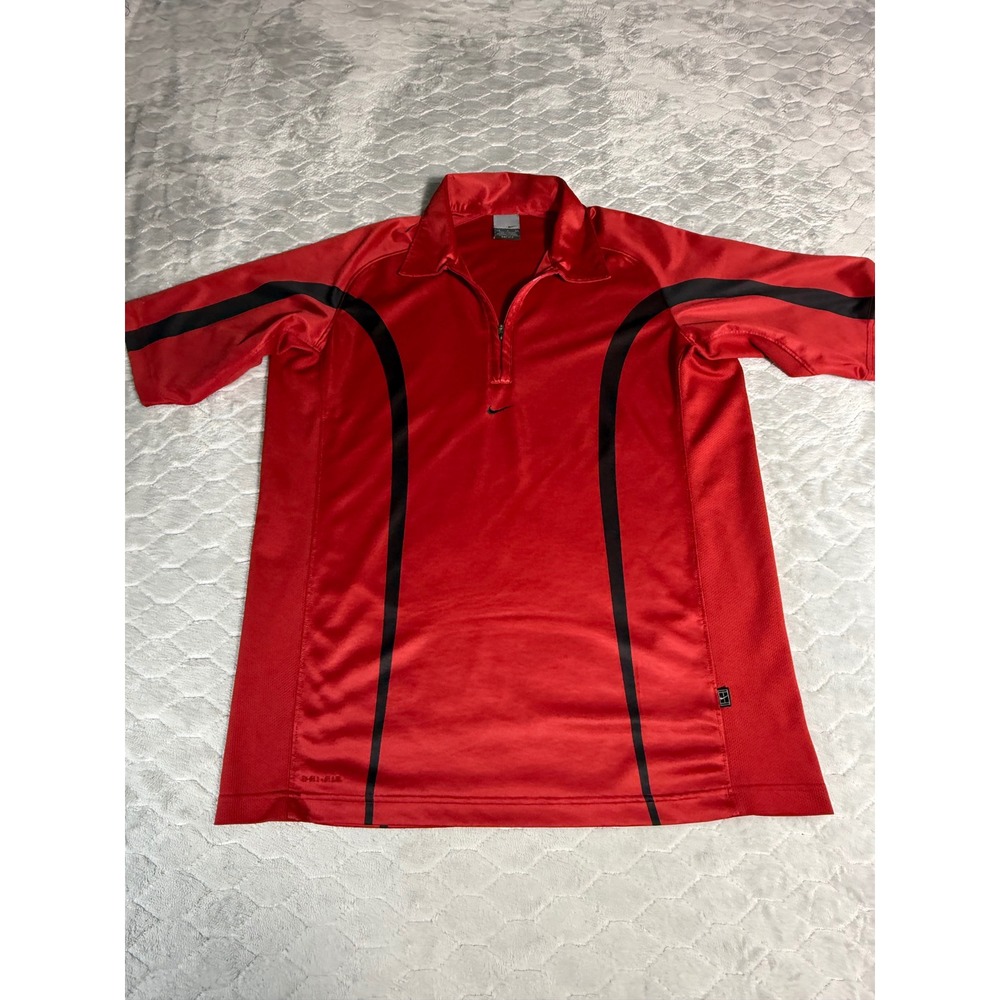 Nike Vintage Center Swoosh Red Black Quarter Zip Tennis Polo Shirt Mens Medium